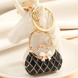 Bag Charm Sparkly Rhinestone Mini Quilted Handbag Keychain Bag Charm